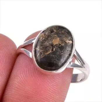 Natural Black Copper Turquoise Gemstone 925 Solid Silver Jewelry Ring S.10 Z2i42