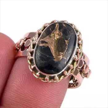 Natural Black Copper Turquoise TwoTone 925 Sterling Silver Jewelry Ring S.9 O2F41