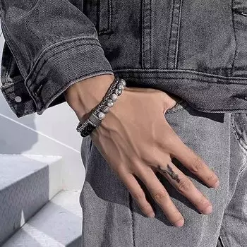 Натуральные черные обсидианы Браслеты бусины идеи Браслеты Двухслойный браслет Бусины Браслеты для мужчин Мужчины 20cm зелёный