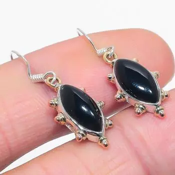 Natural Black Onex Gemstone 925 Solid Sterling Silver Jewelry Earring 1.25 P8l50