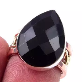 Natural Black Onex Gemstone 925 Sterling Silver Jewelry Two Tone Ring S.6.5 s4g25