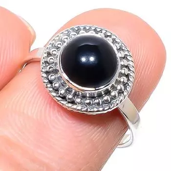 Natural Black Onex Gemstone Handmade 925 Solid Sterling Silver Ring Size 8 n0A41