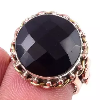 Natural Black Onex Gemstone Handmade 925 Sterling Silver Two Tone Ring S.6 R6G67