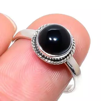 Natural Black Onex Gemstone Handmade 925 Sterling Silver Jewelry Ring S.9 I6D83