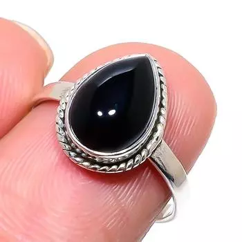 Natural Black Onex Gemstone Handmade 925 Sterling Silver Jewelry Ring S.7.5 C5r08
