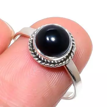 Natural Black Onex Gemstone Handmade 925 Sterling Silver Jewelry Ring S.9 i2Z23