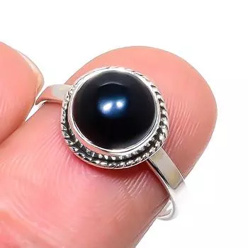 Natural Black Onex Gemstone Handmade 925 Sterling Silver Jewelry Ring S.8 t2n17