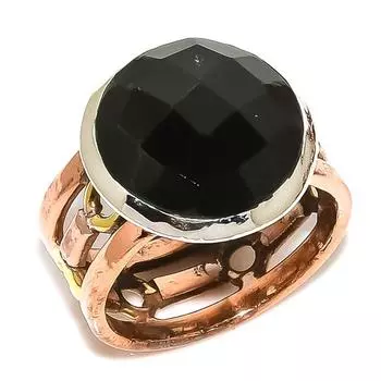Natural Black Onex Gemstone Two Tone 925 Sterling Silver Jewelry Ring S.8.5 a3q72
