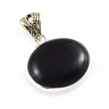 Natural Black Onyx Gemstone 925 Solid Sterling Silver Jewelry Pendant 1.3 W3i89