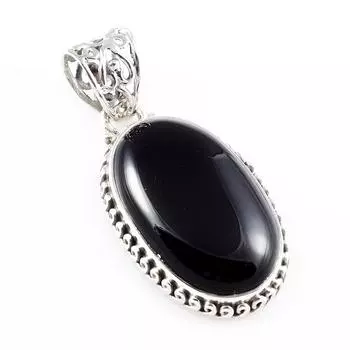 Natural Black Onyx Gemstone 925 Solid Sterling Silver Jewelry Pendant 1.6 f6U35