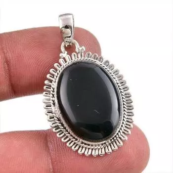 Natural Black Onyx Gemstone 925 Solid Sterling Silver Jewelry Pendant 1.50 W9b68