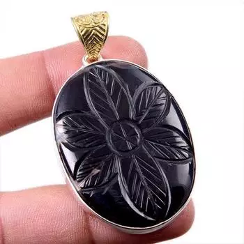 Natural Black Onyx Gemstone 925 Solid Sterling Silver Jewelry Pendant 2.25 B8Y28