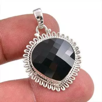 Natural Black Onyx Gemstone 925 Solid Sterling Silver Jewelry Pendant 1.50 J3k93