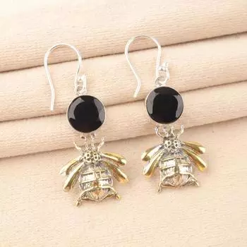 Natural Black Onyx Gemstone 925 Sterling Silver Handmade Partywear Earrings 2 EE-154-16
