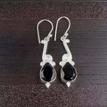 Natural Black Onyx Gemstone 925 Sterling Silver Trendy Jewelry Earrings 2.10 EE-37-13