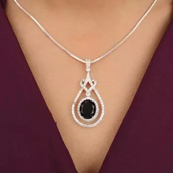 Natural Black Onyx Gemstone 925 Sterling Silver Jewelry Zircon Pendant 1.73 CZP-6-7