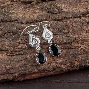 Natural Black Onyx Gemstone 925 Sterling Silver Jewelry Handmade Earrings 1.70 EE-8-15