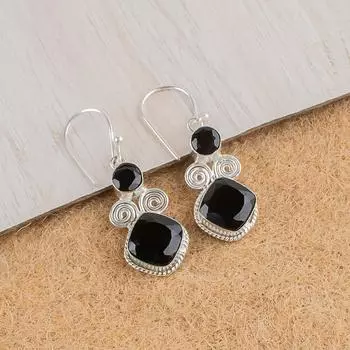 Natural Black Onyx Gemstone 925 Sterling Silver Handmade Jewelry Earrings 1.12 EE-69-16