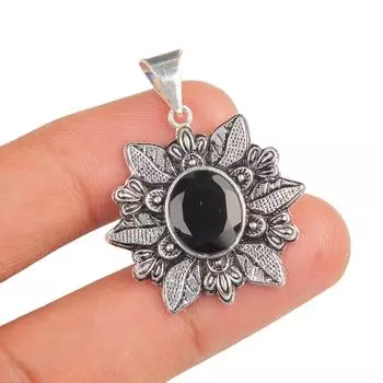Natural Black Onyx Gemstone 925 Sterling Silver Jewelry Handmade Pendant 1.59 CP-14-11