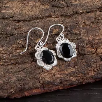 Natural Black Onyx Gemstone 925 Sterling Silver Jewelry Handmade Earrings 1.30 EE-11-15