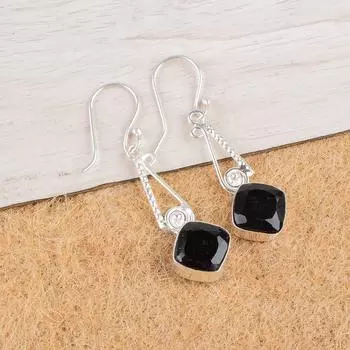 Natural Black Onyx Gemstone 925 Sterling Silver Handmade Earrings1.90 For Women EE-46-18