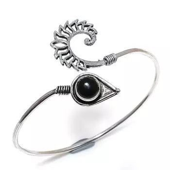 Браслет-манжета из натурального черного оникса, стерлингового серебра 925 пробы, регулируемый u2w59