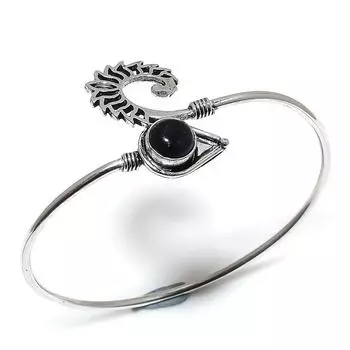 Natural Black Onyx Gemstone 925 Sterling Silver Cuff Bracelet Adjustable o8r14