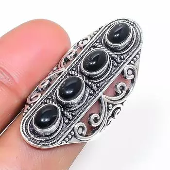 Natural Black Onyx Gemstone 925 Sterling Silver Jewelry Ring Size 6.5 k1m51