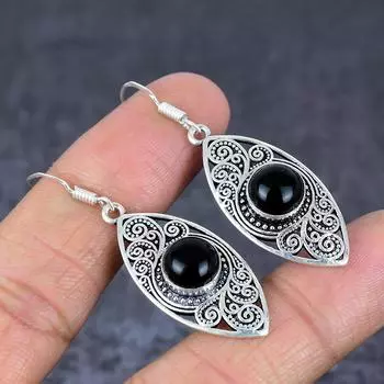 Natural Black Onyx Gemstone 925 Sterling Silver Jewelry Earring 1.97 Z3Y82