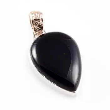 Natural Black Onyx Gemstone 925 Sterling Silver Gift Two Tone Pendant 1.5 K5r30