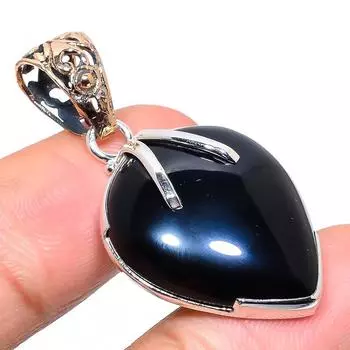 Natural Black Onyx Gemstone 925 Sterling Silver Gift Two Tone Pendant 1.73 S9w77