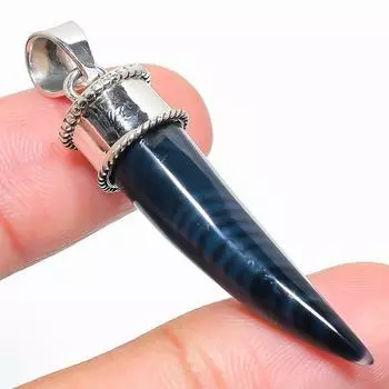 Natural Black Onyx Gemstone Handmade 925 Solid Sterling Silver Pendant 2 F3i98
