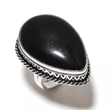 Natural Black Onyx Gemstone Handmade 925 Sterling Silver Ring Size 6 W7j47