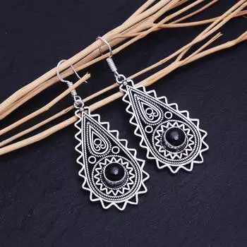 Natural Black Onyx Gemstone Handmade 925 Sterling Silver Earring 2.30 B3C05