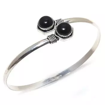 Natural Black Onyx Gemstone Handmade Christmas Gift Cuff Bracelet Adj. I0g79