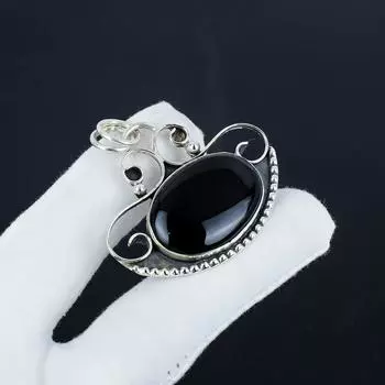 Natural Black Onyx Gemstone Silver Pendant in 925 Sterling Silver - Handmade Design, Everyday Wear Jewelry Thanksgiving Gift 1.97 чёрный