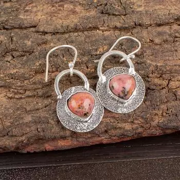 Natural Black Rhodonite Gemstone 925 Sterling Silver Handcrafted Earrings 1.30 EE-63-33