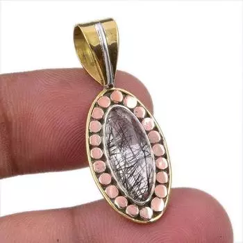 Natural Black Rutile 925 Solid Sterling Silver TwoTone Gift Pendant 1.50 C5m76