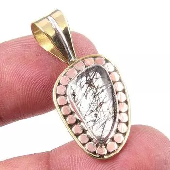 Natural Black Rutile 925 Solid Sterling Silver TwoTone Gift Pendant 1.25 G1w90