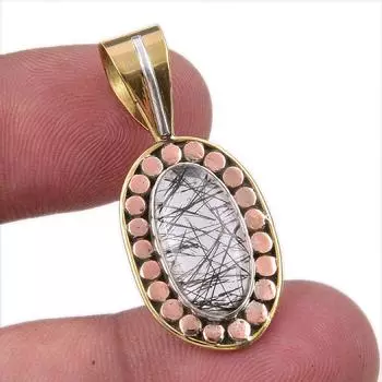 Natural Black Rutile 925 Solid Sterling Silver TwoTone Gift Pendant 1.50 c0j66