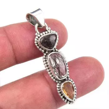 Natural Black Rutile,Black Rutile 925 Solid Sterling Silver Pendant 1.75 k1Q56