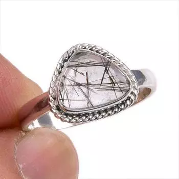 Natural Black Rutile Gemstone 925 Solid Sterling Silver Jewelry Ring Size 9 b2Z25