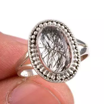 Natural Black Rutile Gemstone 925 Solid Sterling Silver Jewelry Ring Size 7 j9A28