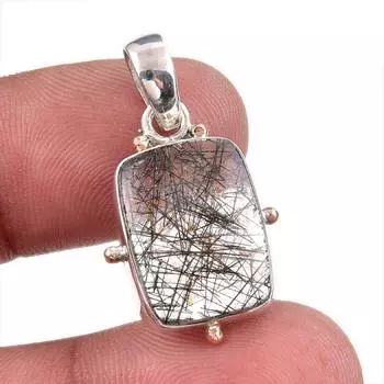 Natural Black Rutile Gemstone 925 Solid Sterling Silver Gift Pendant 1.50 F1Y69