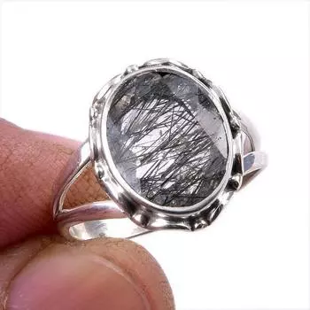 Natural Black Rutile Gemstone 925 Solid Sterling Silver Jewelry Ring Size 7 E7H90