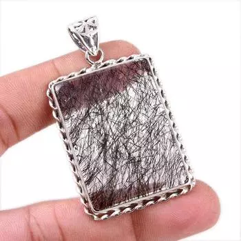Natural Black Rutile Gemstone 925 Solid Sterling Silver Gift Pendant 2.5 m1U85