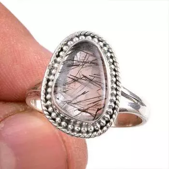 Natural Black Rutile Gemstone 925 Solid Sterling Silver Jewelry Ring S.9.5 O6p34