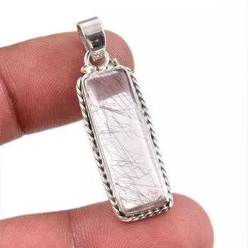 Natural Black Rutile Gemstone 925 Solid Sterling Silver Gift Pendant 1.75 M6h91