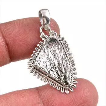 Natural Black Rutile Gemstone 925 Solid Sterling Silver Gift Pendant 1.50 L6m63