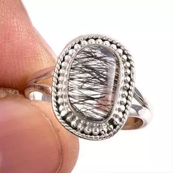 Natural Black Rutile Gemstone 925 Solid Sterling Silver Jewelry Ring S.6.5 C9n96